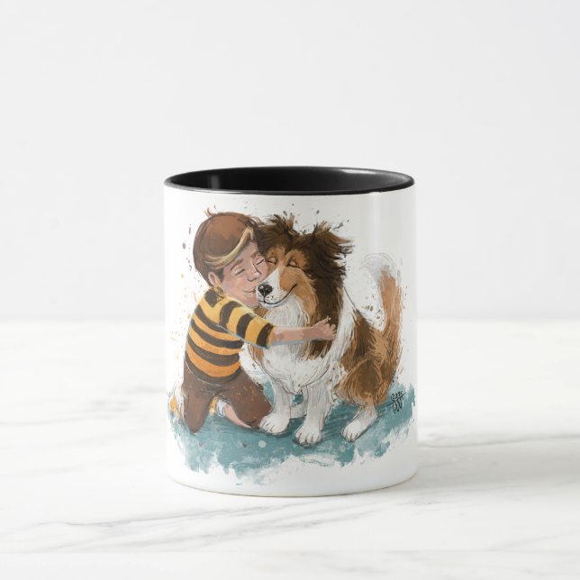 Taza Abrazo de Sheltie y perro niño (Centro)