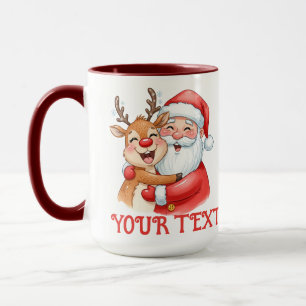 Taza Abrazo personalizado de Santa y Reno de Navidad