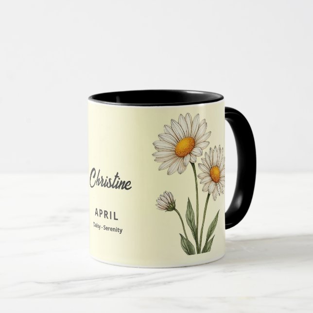 Taza Abril Mes de Nacimiento Personalizado de Flor Café (Anverso derecho)