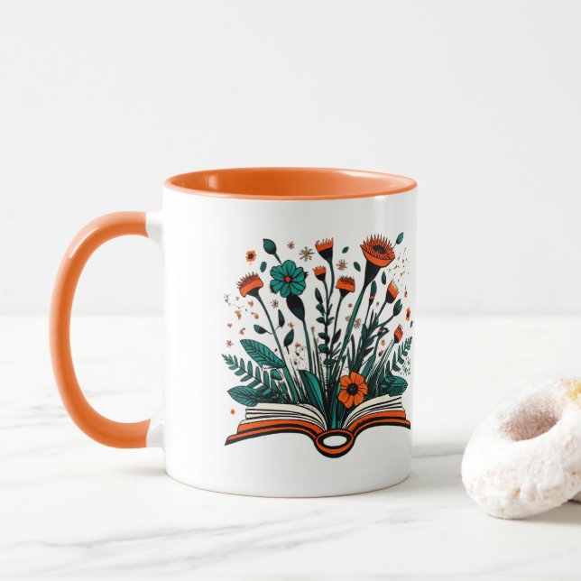 Taza Abrir libro con flores que brotan (Con donut)