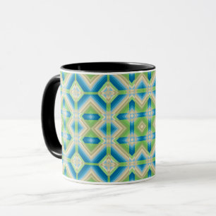 Taza Abstracción formas geométricas azul verde blanco e
