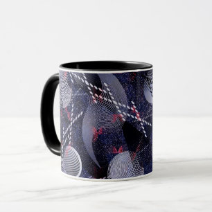 Taza abstracción geométrica azul y roja.