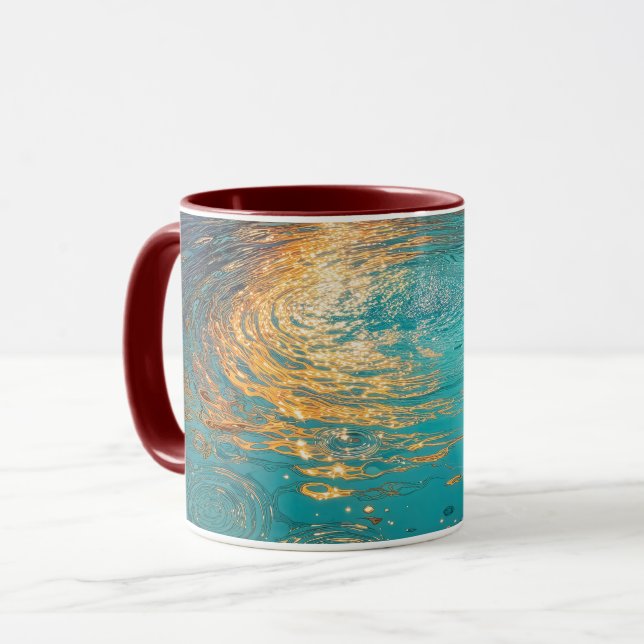 Taza Abstract Aqua Waves with Golden Sunlight (Anverso izquierdo)