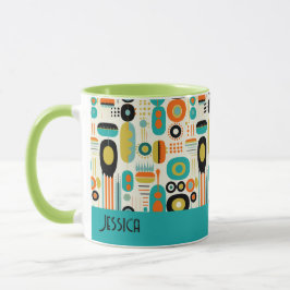 Taza Abstract Pattern Vibrant Mid Century Modern Name 
