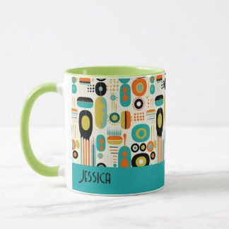 Taza Abstract Pattern Vibrant Mid Century Modern Name 