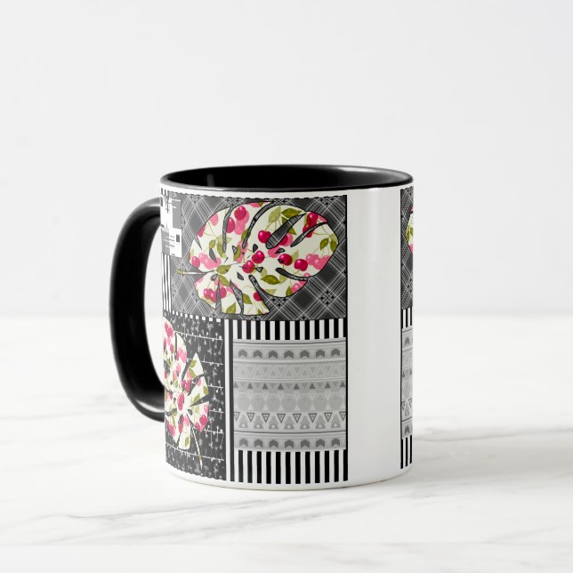 Taza Abstracta patchwork acolchado edredón retro v (Anverso izquierdo)