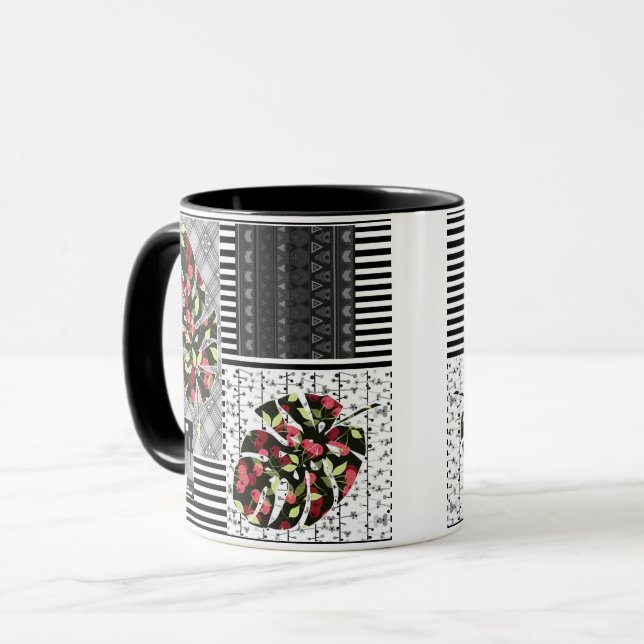 Taza Abstracta patchwork acolchado edredón retro v (Anverso izquierdo)