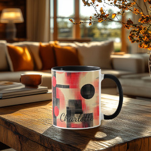 Taza abstracta roja y negra - Artística personaliz