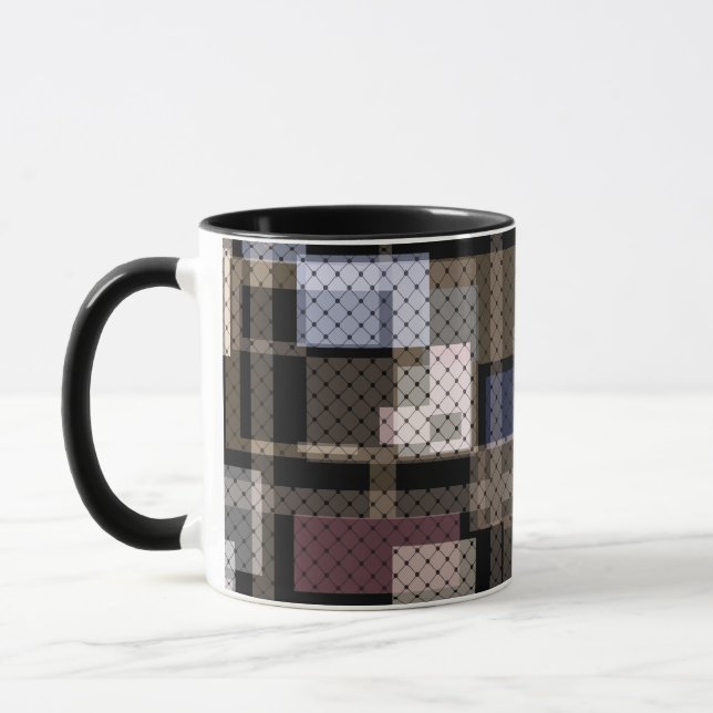 Taza Abstracto, beige, negro, a cuadros (Izquierda)