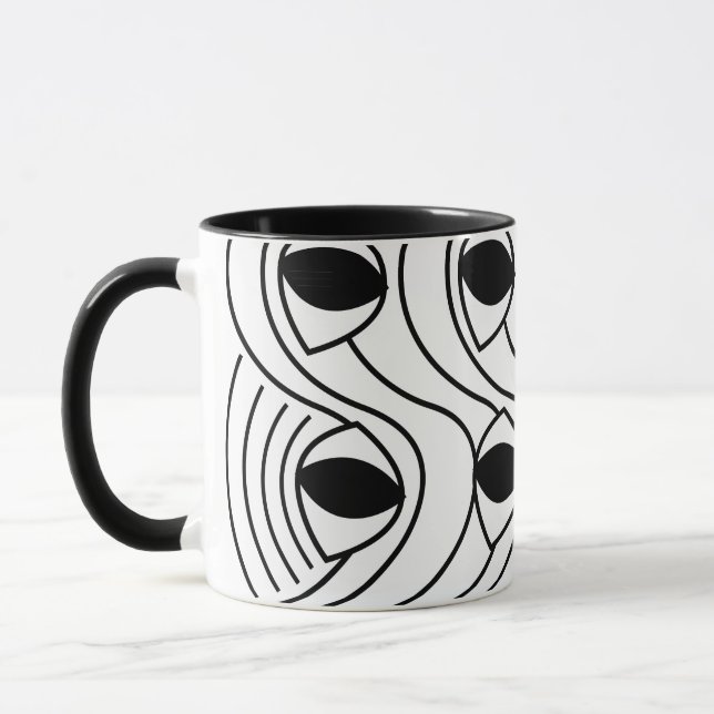 Taza Abstracto Curvo en Blanco y Negro (Izquierda)