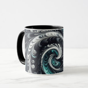 Taza Abstracto Moderno Girando Verde, Plata y Negro