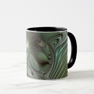 Taza Abstracto Olive Sage Green Grey Fractal Art Fantas