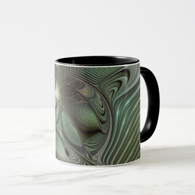 Taza Abstracto Olive Sage Green Grey Fractal Art Fantas (Anverso derecho)