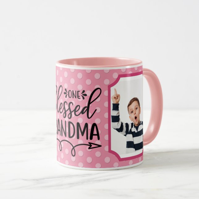 Taza Abuela Afortunada Personalizada Rosa Blanco (Anverso derecho)