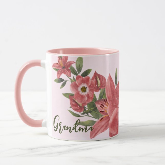 Taza Abuela floral color de agua rosa (Izquierda)
