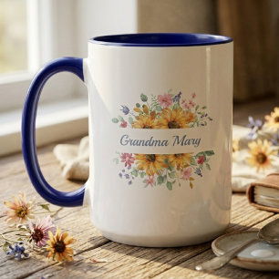 Taza Abuela Floral Nombre Regalo Girasol 