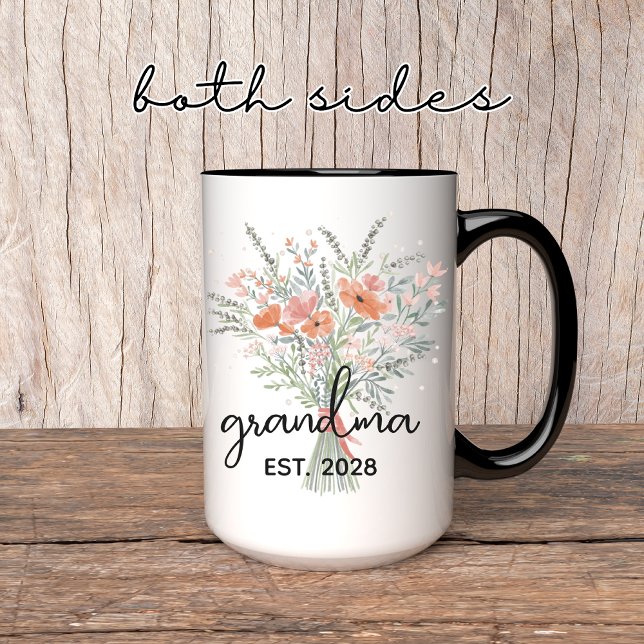 Taza Abuela floral personalizada Mug, regalo del Día de (floral grandma mug, new grandma mug, grandmother coffee cup, mothers day mug, botanical grandma mug)