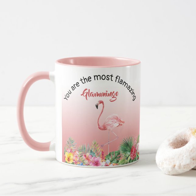 Taza Abuela Glamingo Flamingo Nombre tropical rosa Foto (Con donut)