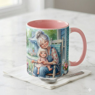 Taza Abuela Nieta Abrazo en el Pórtico