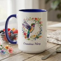 Taza Abuela Nombre Colibrí Regalo Floral