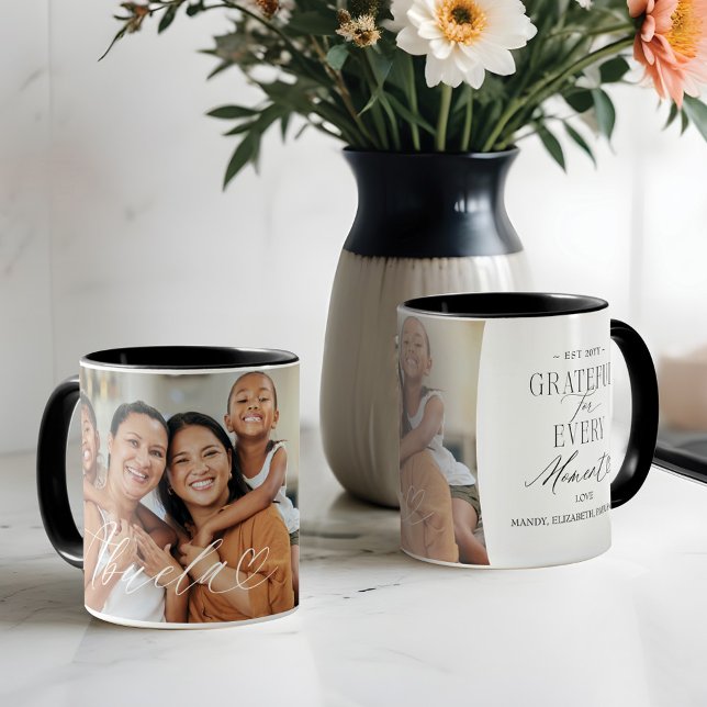 Taza Abuela Script Heart Agradecido cada momento de la  (Abuela Script Heart Grateful Every Moment Photo Mug)