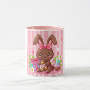Taza Abundancia de Pascua de chocolate con rayas rosas