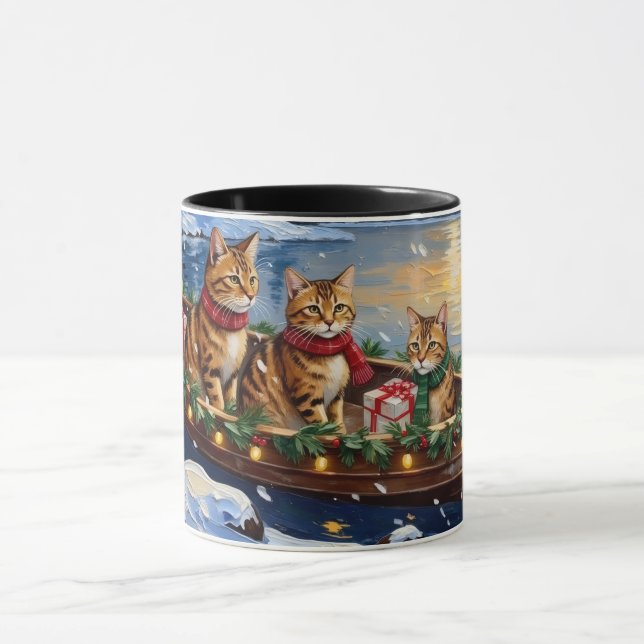 Taza Abyssinian Cat Christmas Boat Holiday (Centro)