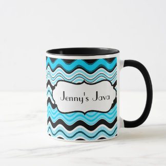 Taza Aca, negro, franjas onduladas blancas