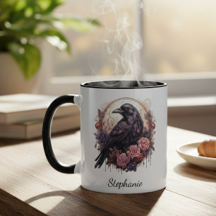 Taza Academia Oscura Cuervo Floral Gótico