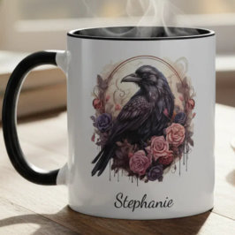 Taza Academia Oscura Cuervo Floral Gótico