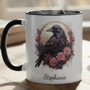Taza Academia Oscura Cuervo Floral Gótico