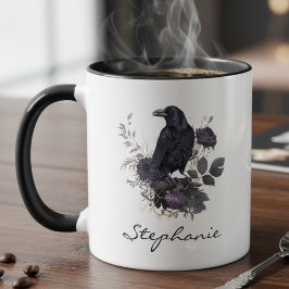 Taza Academia Oscura Cuervo Floral Gótico Malhumorado