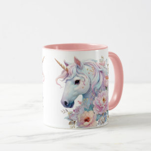 Taza Accentos Florales de Unicornio Caprichoso Pastel