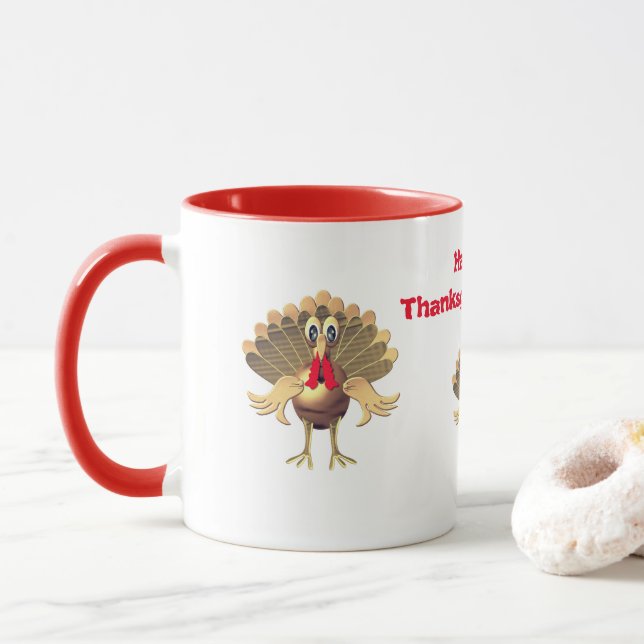 Taza Acción de gracias feliz Turquía, personalizada (Con donut)