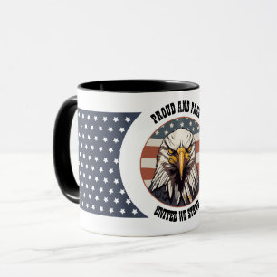 Taza Aceite calvo busto con fondo de bandera estadounid