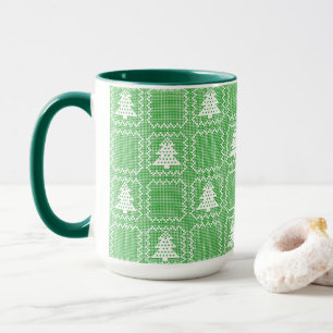 Taza Acogedor patrón de suéter feo de árbol de Navidad