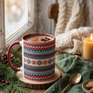 Taza acogedora de Navidad con patrón Fair Isle nór