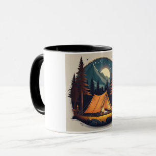 Taza Acogedora escena de camping nocturno Mug con tiend