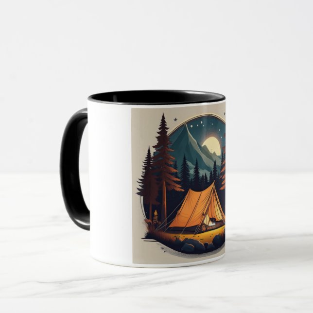 Taza Acogedora escena de camping nocturno Mug con tiend (Anverso izquierdo)
