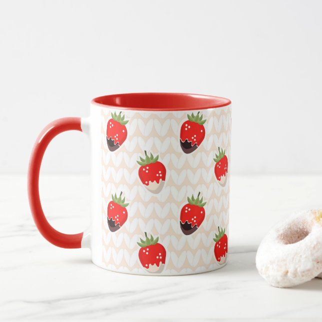 Taza Acogedora indulgencia: fresas en blanco y negro ch (Con donut)