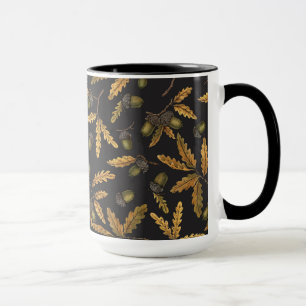 Taza Acorns y hojas de roble sobre negro