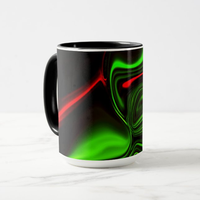 Taza Acos curvos verdes y rojos sobre fondo verde oscur (Anverso izquierdo)