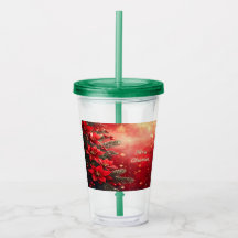 Taza Acrílica de Flores de Pascua Rojas y Bayas