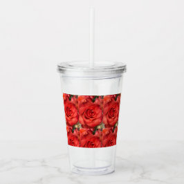 Taza Acrílica de Rosa Roja con Pajita