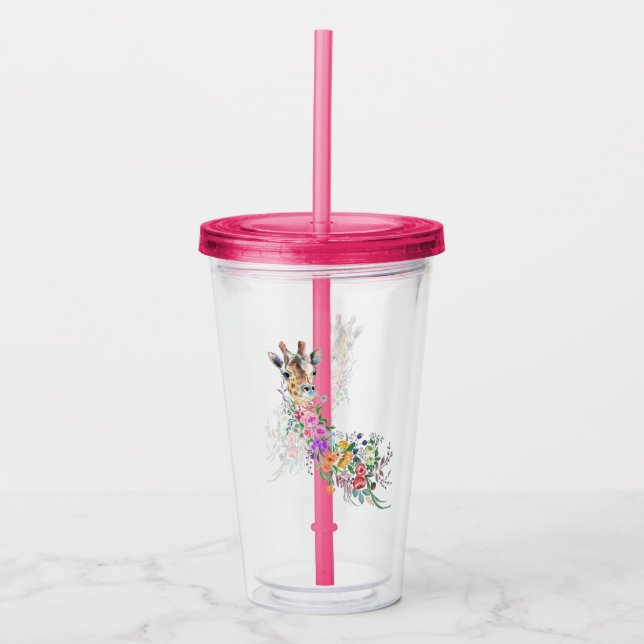 Taza Acrílica Jirafa Floral (Anverso)
