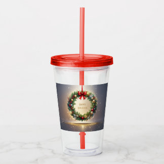 Taza Acrílica Navideña Festiva Corona Navideña