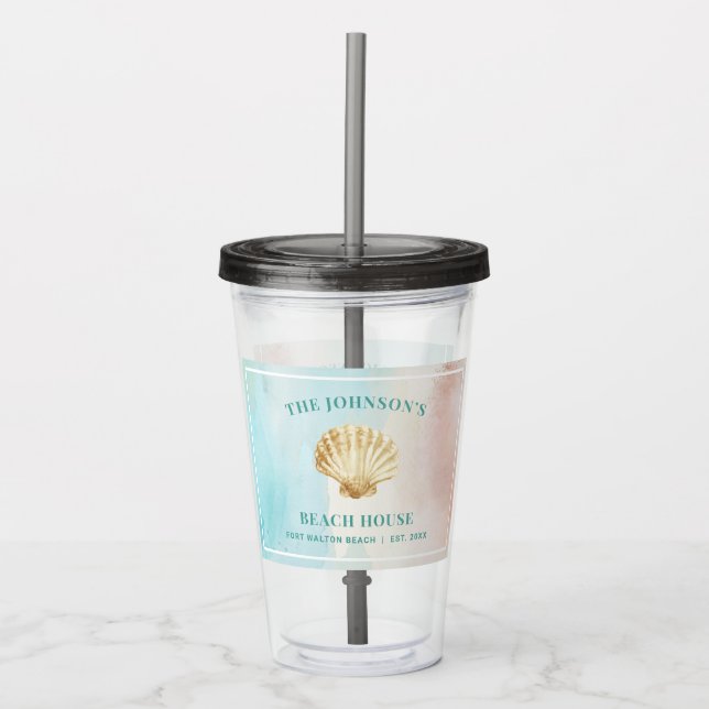 Taza Acrílica Personalizada con Tema de Playa (Anverso)
