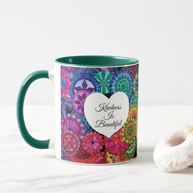 Taza Acuarela Arcoiris Mandala con corazón (Con donut)
