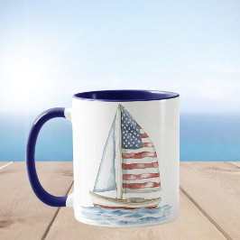 Taza Acuarela Bandera Americana Marítima Costa