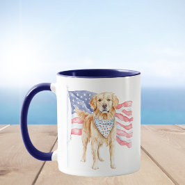 Taza Acuarela Bandera Americana Perro Patriótico